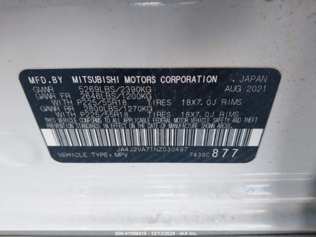 2022 MITSUBISHI OUTLANDER PHEV JA4J2VA71NZ030497 Photo 8