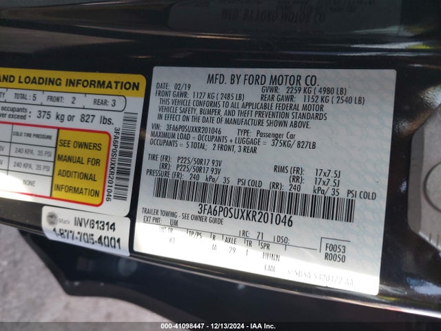 3FA6P0SUXKR201046 Ford Fusion Energi Titanium