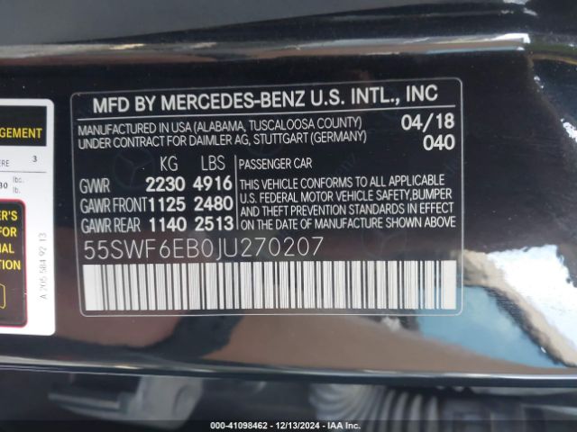 55SWF6EB0JU270207 Mercedes-Benz Amg C 43 4matic