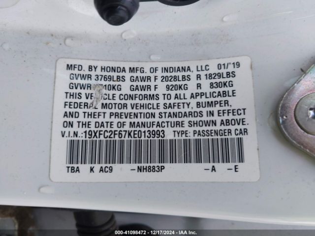 19XFC2F67KE013993 Honda Civic Lx