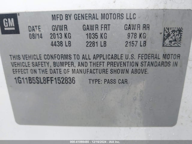 Chevrolet MALIBU LS 2015 1G11B5SL8FF152836 Image 9