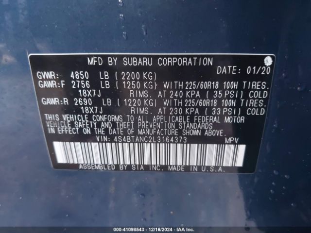 4S4BTANC2L3164373 Subaru Outback Limited