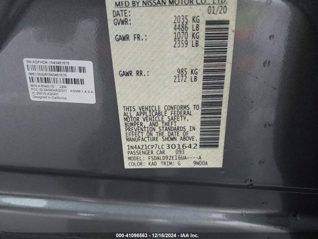 Nissan Leaf Sv 40 Kwh 2020 1N4AZ1CP7LC301642 Image 9