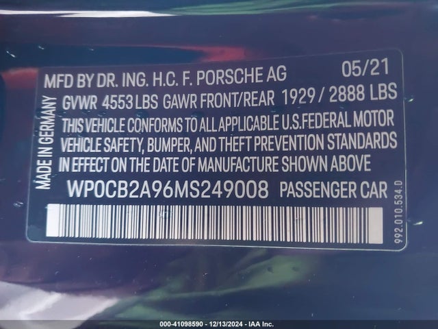 WP0CB2A96MS249008 Porsche 911 Carrera S