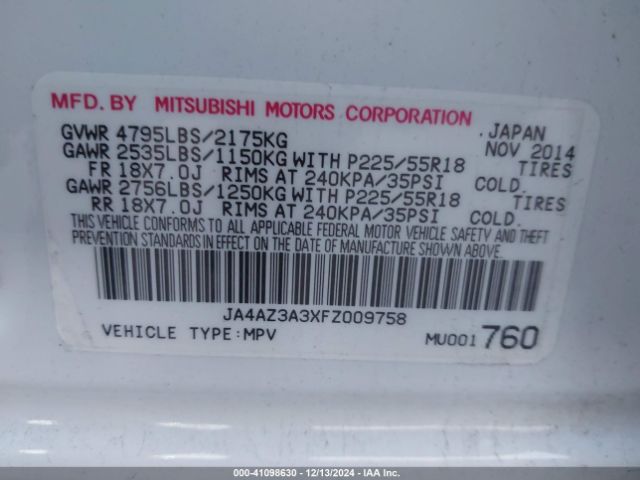 2015 MITSUBISHI OUTLANDER JA4AZ3A3XFZ009758 Photo 8