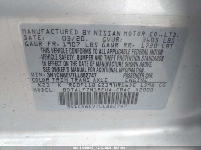 Nissan Versa Sv Xtronic Cvt 2020 3N1CN8EV7LL882747 Image 9