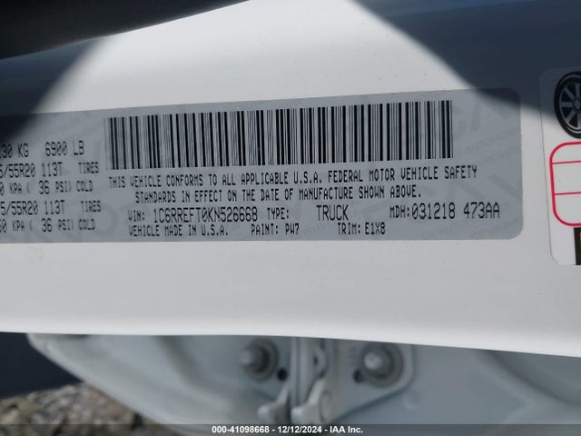 1C6RREFT0KN526668 RAM 1500 Big Horn/lone Star  4x2 5'7 Box