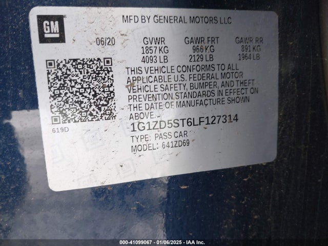 1G1ZD5ST6LF127314 Chevrolet Malibu Fwd Lt