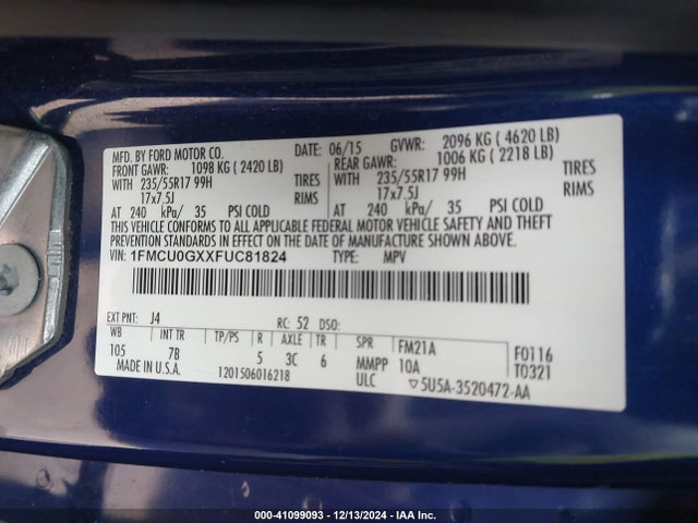 Ford ESCAPE SE 2015 1FMCU0GXXFUC81824 Image 9