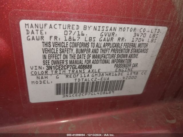 3N1CE2CP7GL408689 Nissan Versa Note S Plus