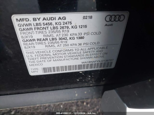 WA1BNAFYXJ2138707 Audi Q5 2.0t Premium/2.0t Tech Premium