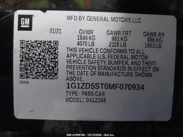 Chevrolet Malibu Fwd Lt 2021 1G1ZD5ST0MF070934 Image 9