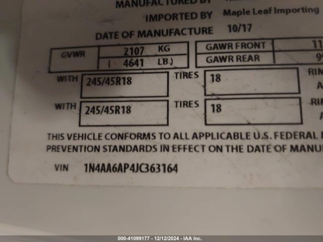 1N4AA6AP4JC363164 Nissan Maxima 3.5 Platinum/3.5 S/3.5 Sl/3.5 Sr/3.5 Sv