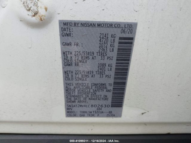 5N1AT2MV4LC802630 Nissan Rogue Sl Intelligent Awd