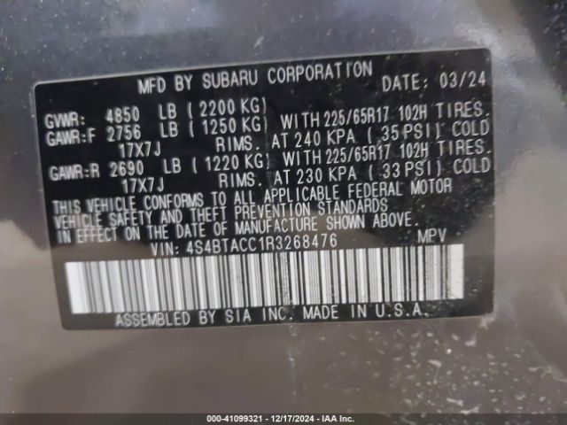 4S4BTACC1R3268476 Subaru Outback Premium