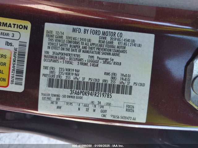 Ford Fusion Titanium 2015 3FA6P0K94FR219785 Image 9