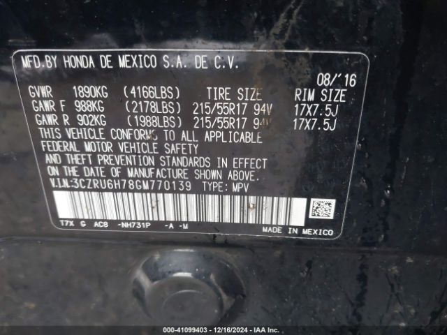 3CZRU6H78GM770139 Honda Hr-v Ex-l
