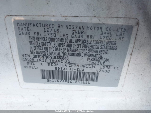 Nissan Versa 1.6 Sv 2016 3N1CN7AP2GL853616 Image 9