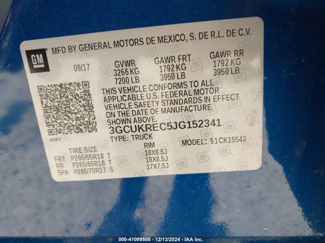 3GCUKREC5JG152341 Chevrolet Silverado 1500 2lt