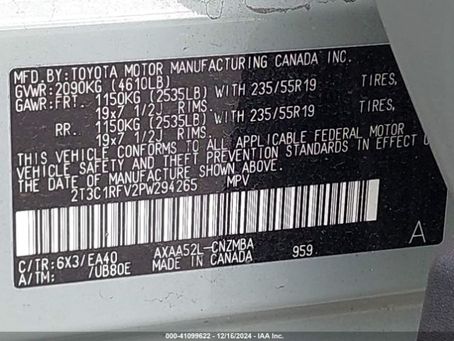 2T3C1RFV2PW294265 Toyota Rav4 Xle Premium