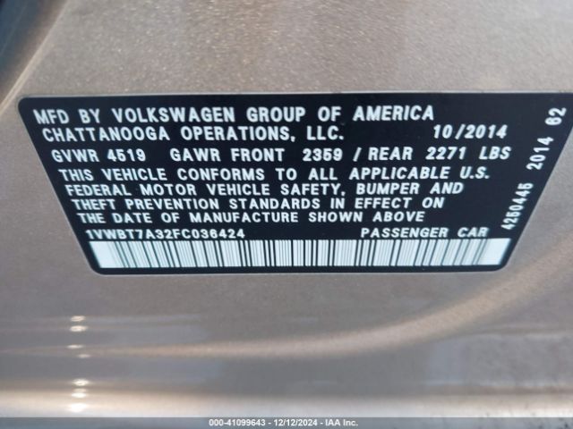 1VWBT7A32FC036424 Volkswagen Passat 1.8t Se