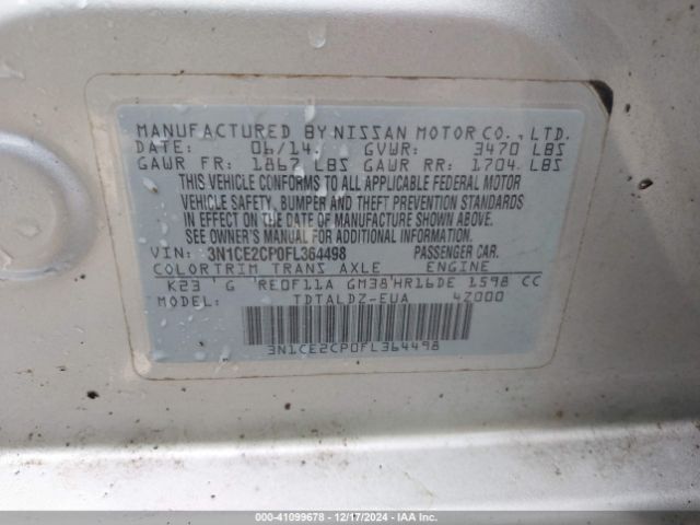 3N1CE2CP0FL364498 Nissan Versa Note Sv