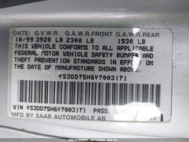2000 SAAB 9-3 YS3DD75H6Y7003171 Photo 8