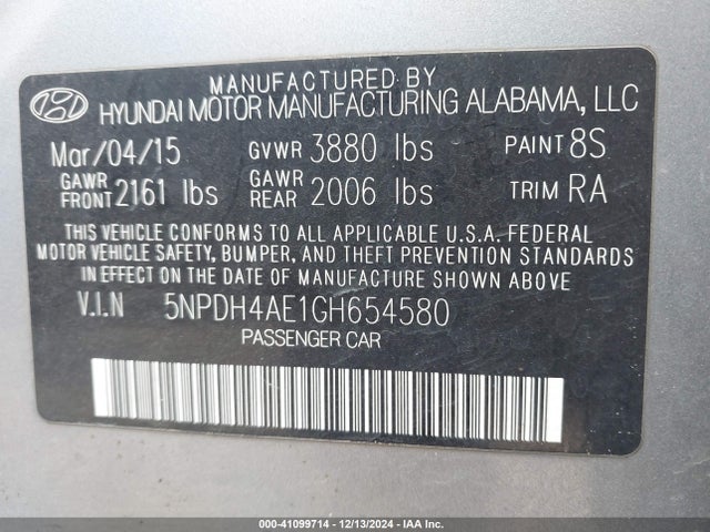 Hyundai ELANTRA SE 2016 5NPDH4AE1GH654580 Image 9