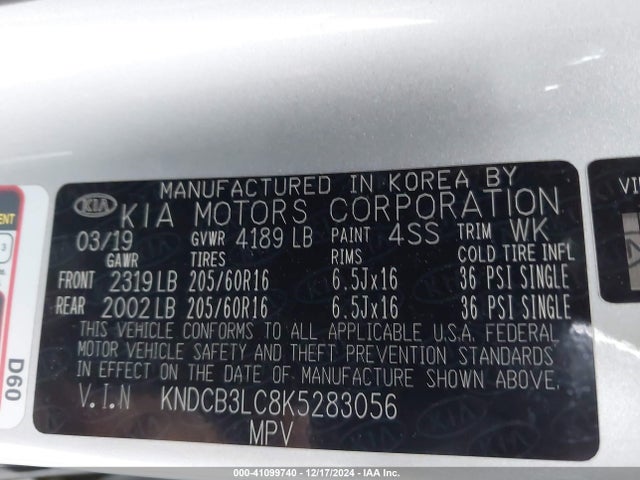KNDCB3LC8K5283056 KIA NIRO LX