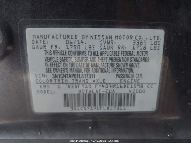 3N1CN7AP0FL817311 Nissan Versa 1.6 S