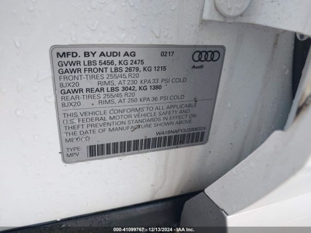 WA1BNAFY3J2006324 Audi Q5 2.0t Premium/2.0t Tech Premium