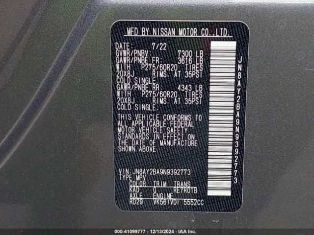 JN8AY2BA9N9392773 Nissan Armada Sl 2wd