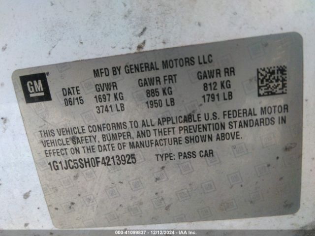 1G1JC5SH0F4213925 Chevrolet Sonic Lt Auto