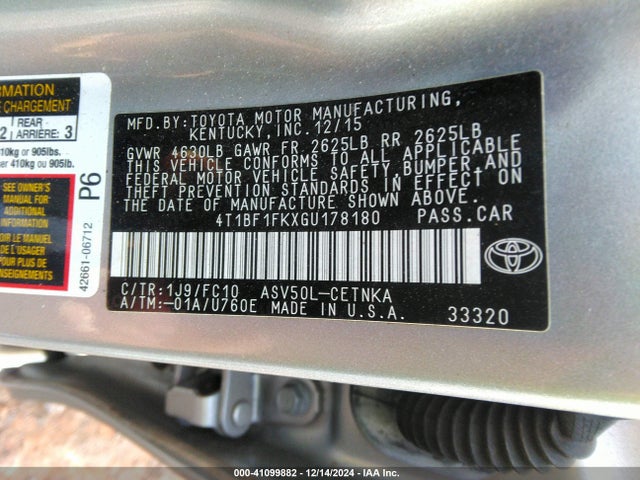 4T1BF1FKXGU178180 Toyota CAMRY LE