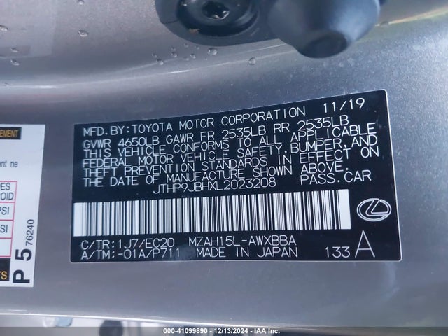 JTHP9JBHXL2023208 Lexus UX 250H