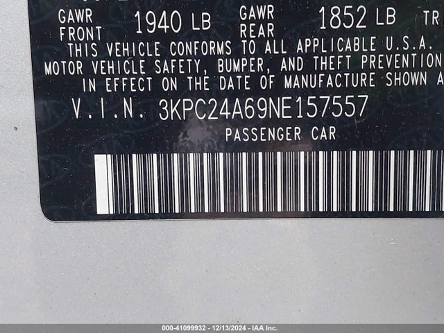 Hyundai ACCENT SE 2022 3KPC24A69NE157557 Image 9