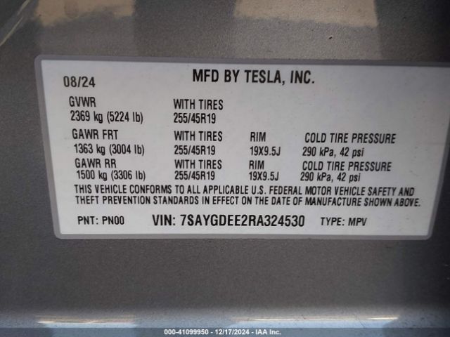 7SAYGDEE2RA324530 Tesla Model Y Long Range Dual Motor All-wheel Drive
