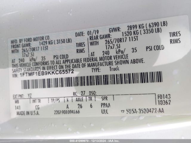1FTMF1EB9KKC65572 Ford F-150 Xl