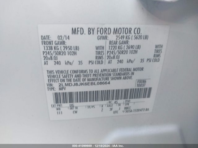 2LMDJ8JK6EBL08664 Lincoln MKX
