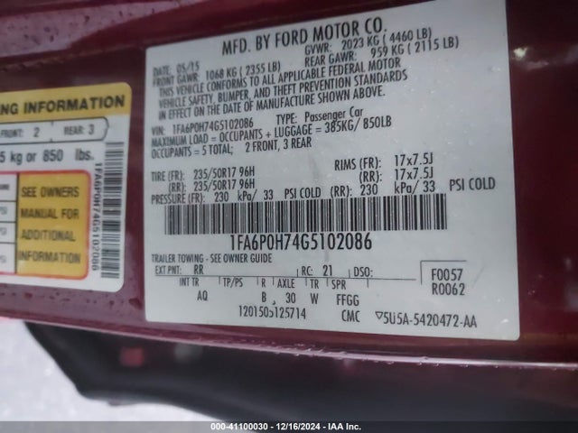 1FA6P0H74G5102086 Ford FUSION SE
