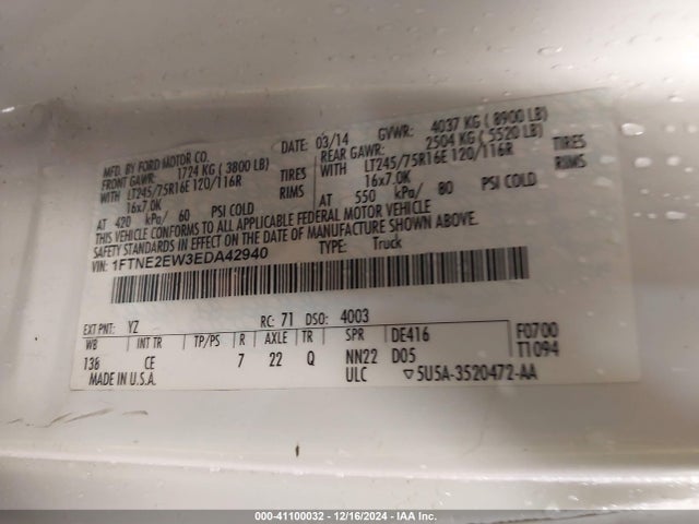 Ford E-250 Commercial 2014 1FTNE2EW3EDA42940 Image 9