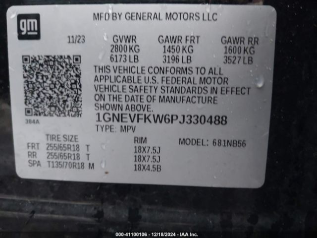 1GNEVFKW6PJ330488 Chevrolet Traverse Awd Ls