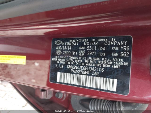 KMHGN4JE6FU042106 Hyundai Genesis 3.8
