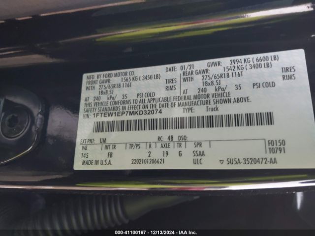 1FTEW1EP7MKD32074 Ford F-150 Xlt