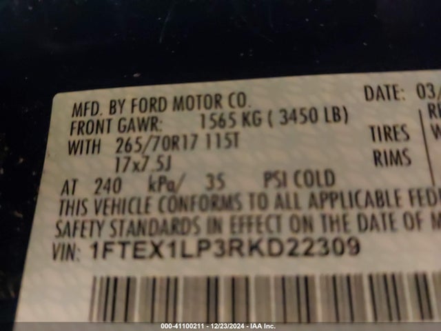 Ford F-150 Xl 2024 1FTEX1LP3RKD22309 Image 9
