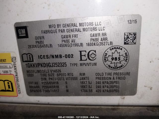 1GKKVPKD9GJ252325 GMC Acadia Sle-2