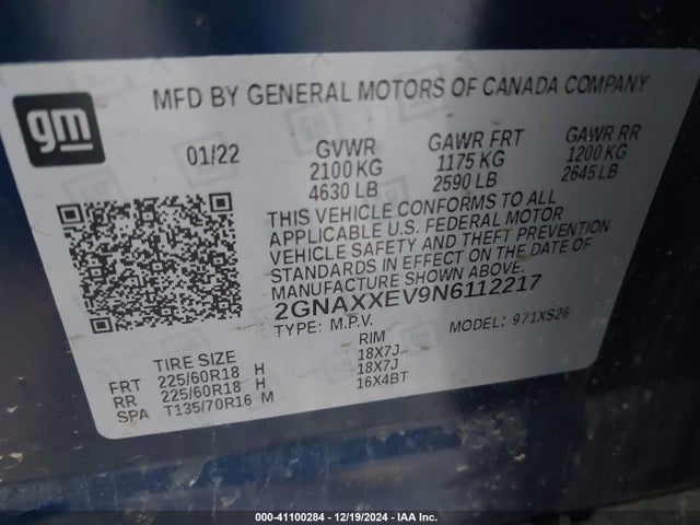 Chevrolet Equinox Awd Premier 2022 2GNAXXEV9N6112217 Image 9