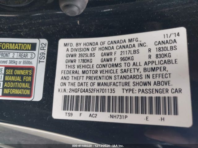 2HGFG4A52FH701135 Honda CIVIC SI