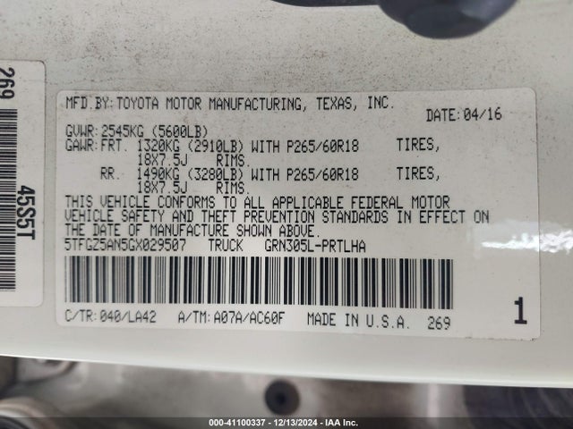 5TFGZ5AN5GX029507 Toyota Tacoma Limited