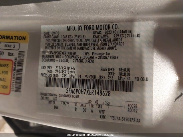 3FA6P0H7XER148628 Ford FUSION SE